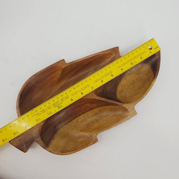 Vintage Genuine Monkey Pod Wood Hand Crafted Large Leaf Relish Dish Philippines - Picture 5 of 6